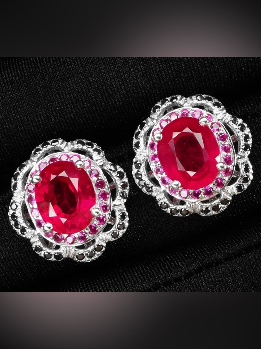 10.35ct Ruby Sapphire Pink Black Sapphires. Sterling Silver .925  Earrings